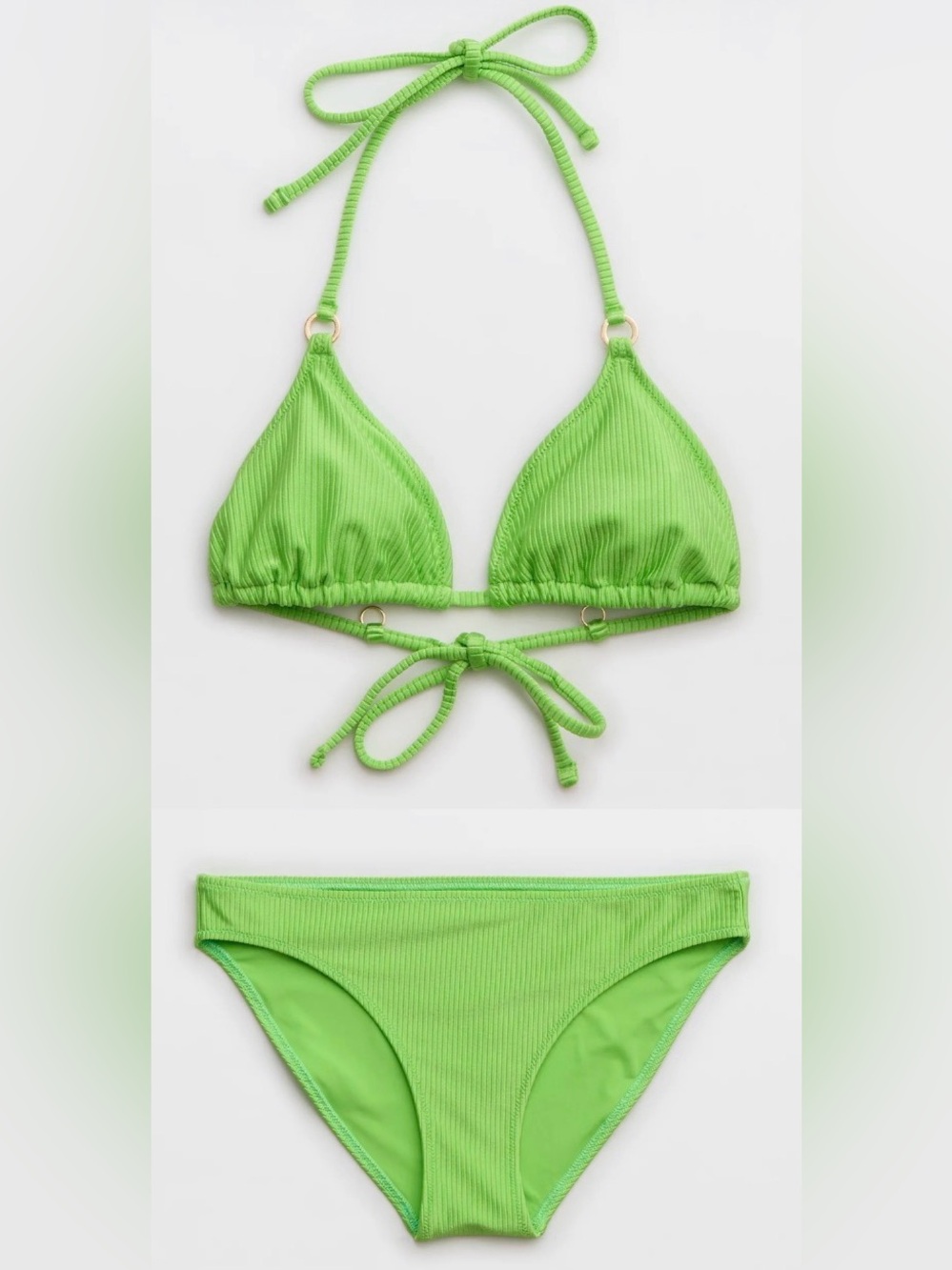 NWT Aerie FULL SET Shine Rib String Triangle Top + Full Coverage Bottom Lime